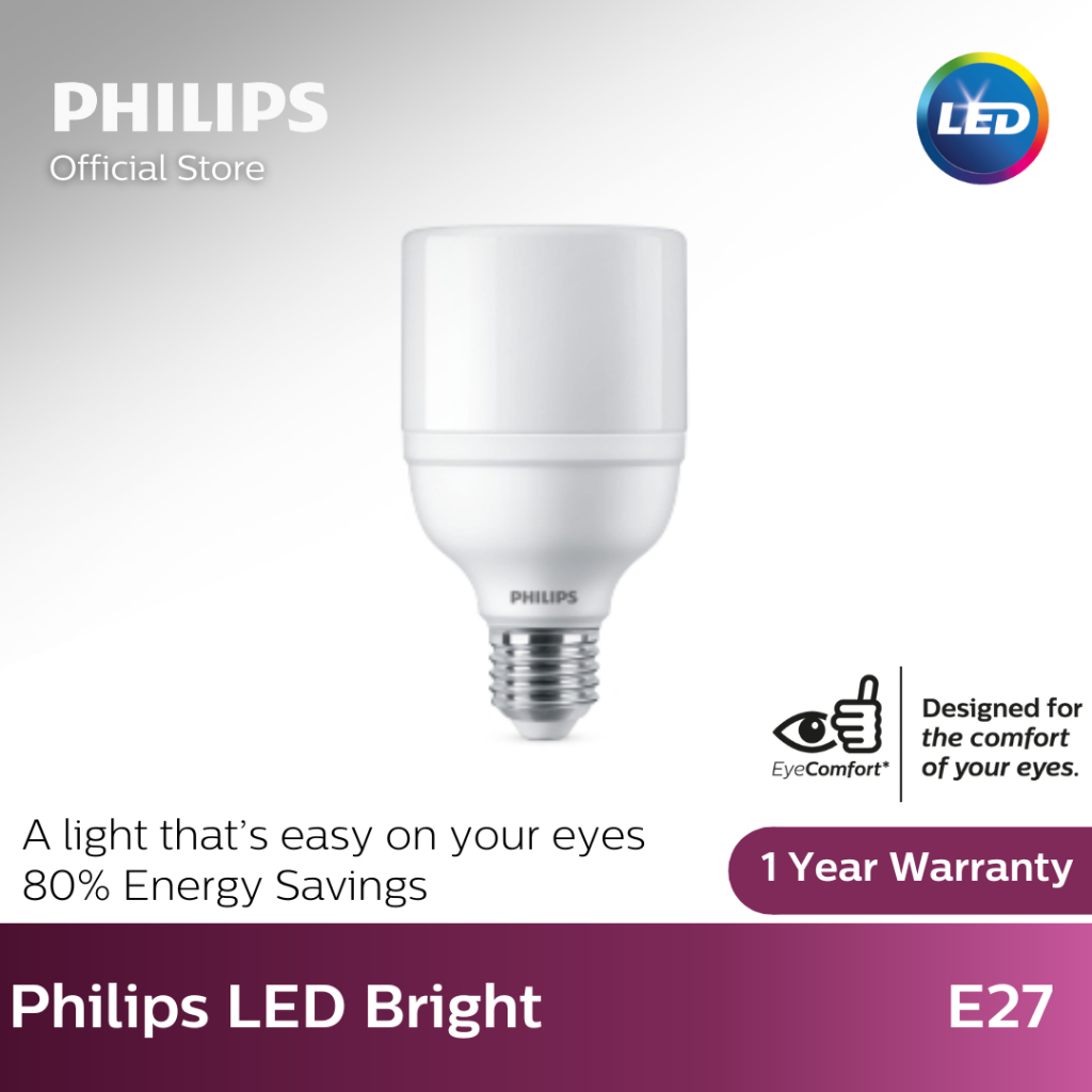 Philips LED Bright Extra Brightness E27 Bulb: Warm White and Cool White (1 Year Warranty) – 17W, 3000K Warm