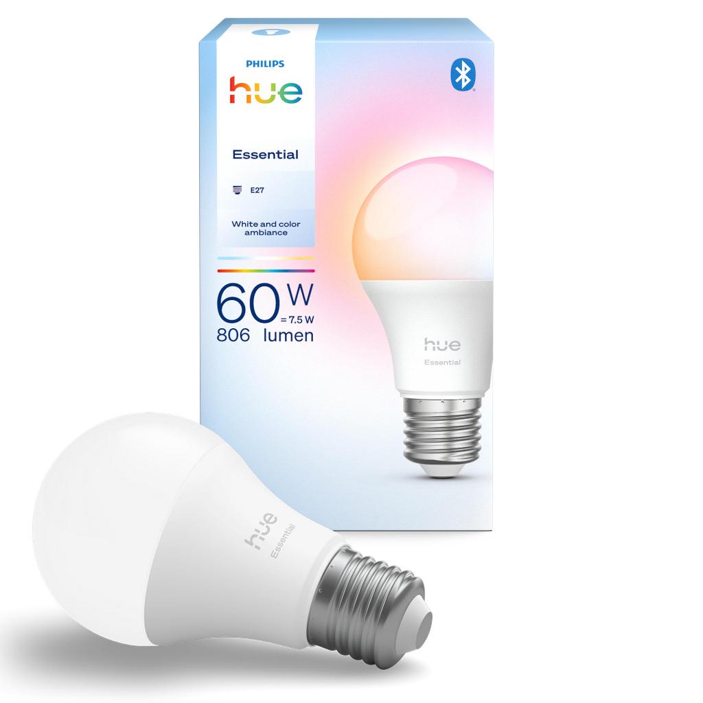 Philips Hue Essential Smart LED E27/ GU10, White and Color Ambiance, 2200K-6500K, Dimmable, Works with Alexa, Google Ass – 4 PACK / E27