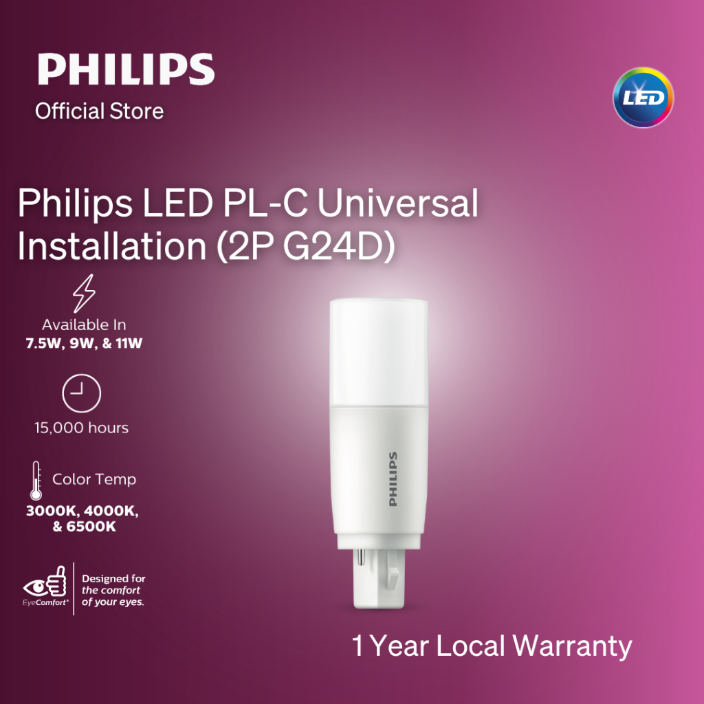 Philips LED PL-C Universal Installation LED Bulb with EyeComfort (Warm White, Daylight, Cool White Color) – 4000K Cool White / 7.5W
