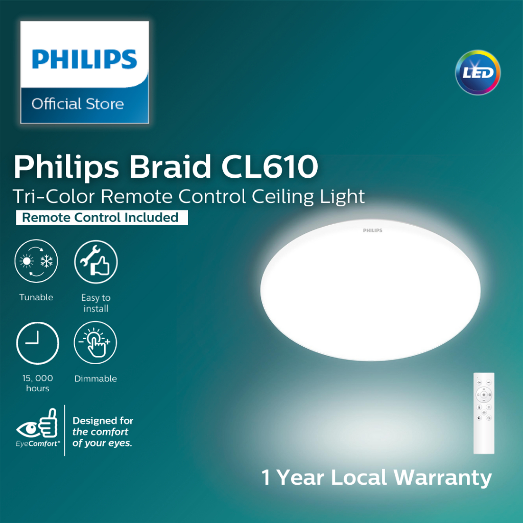 Philips Braid CL610 Ceiling Light with Remote Control | Tunable White light with brightness control – 36W/ 480mm