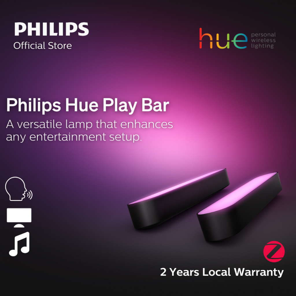 Philips Hue Play Bar Base kit Black (Power Adaptor included, Bridge Required) | For Home Theatre, RGB gaming set-up – No Bridge