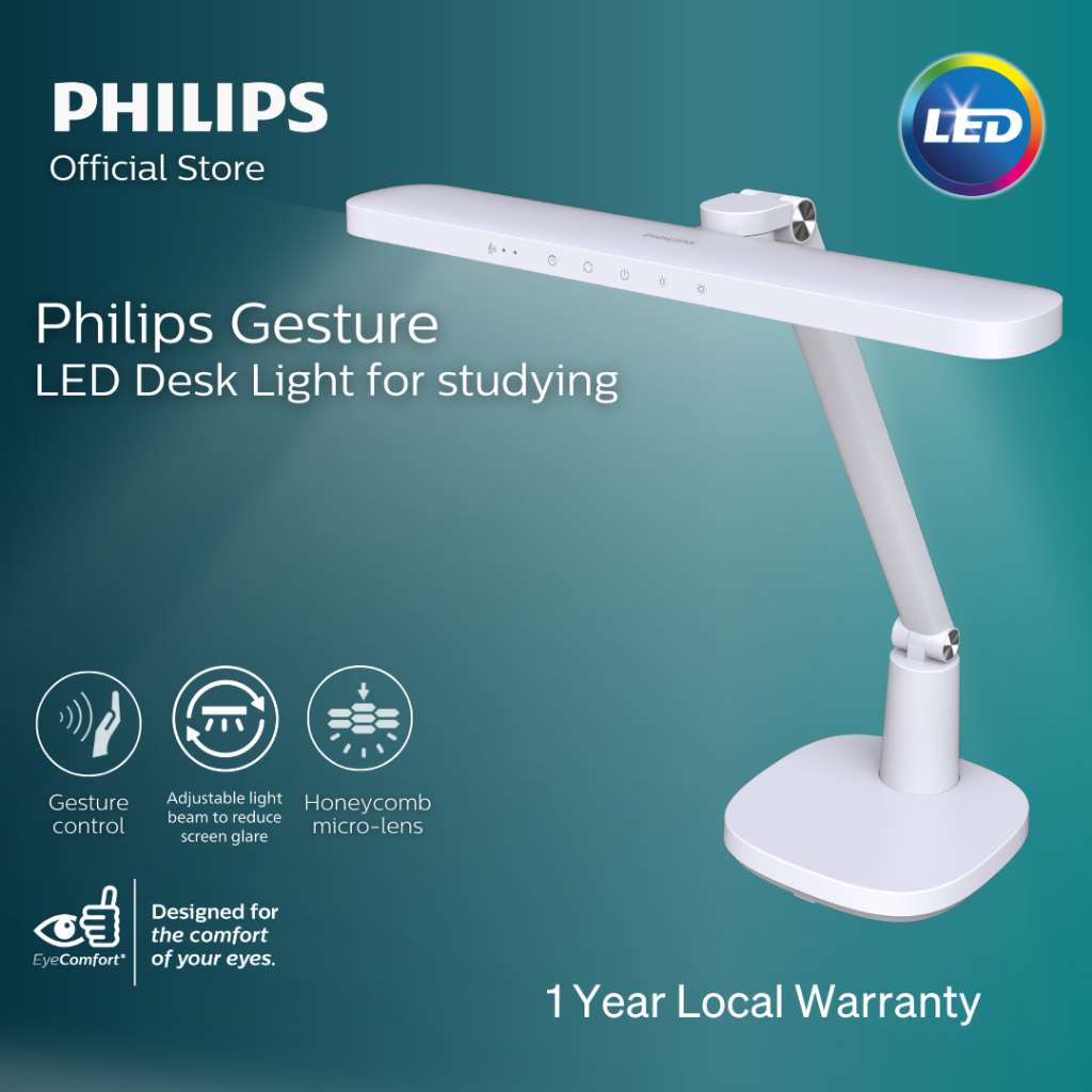 Philips LED Gesture Desk Lamp for studying | EyeComfort No Blue Light Flicker | Study Reading Light for Kids with CRI95