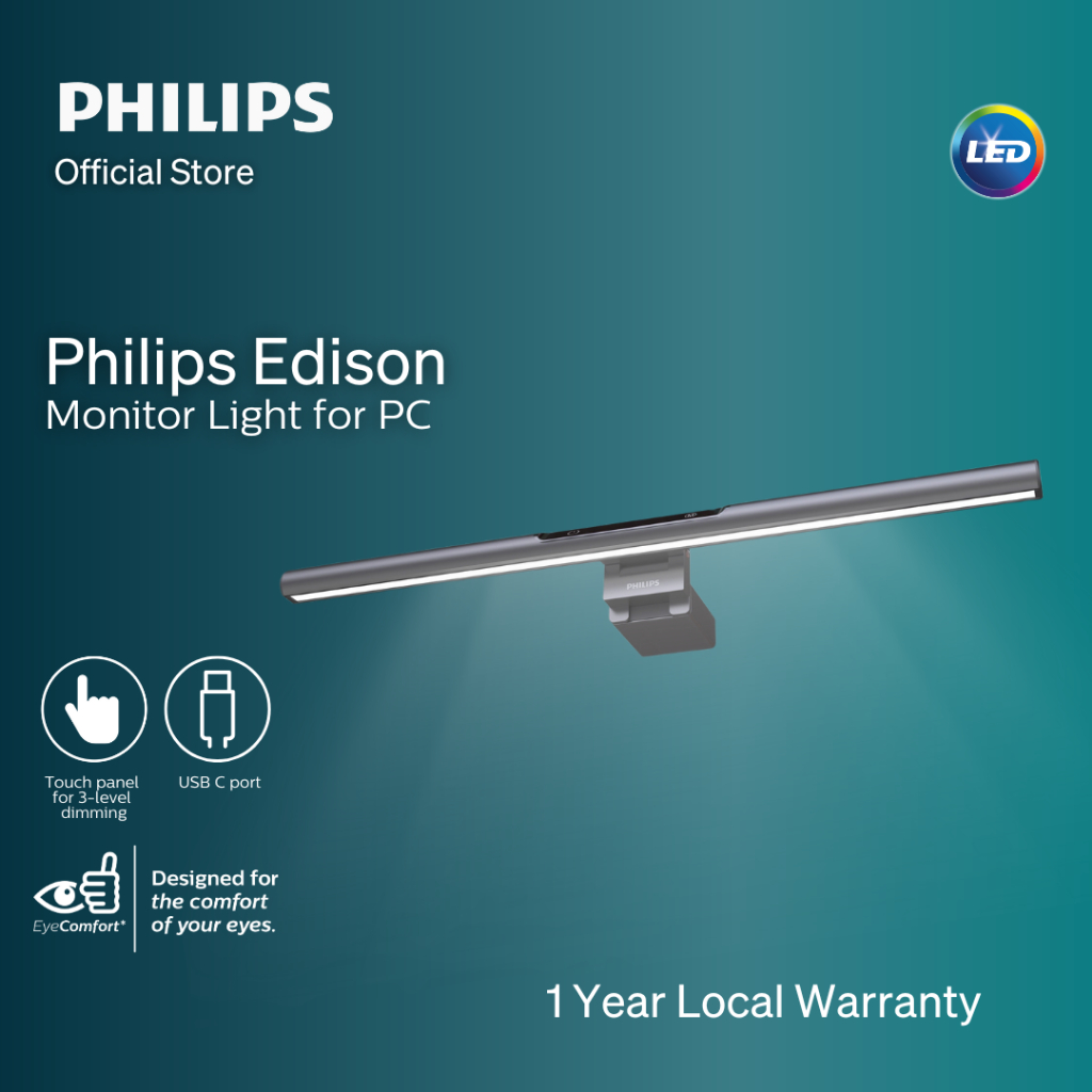 Philips Edison Monitor Light for PC - Eye Comfort LED Lighting for Workspaces | Reduced Glare)