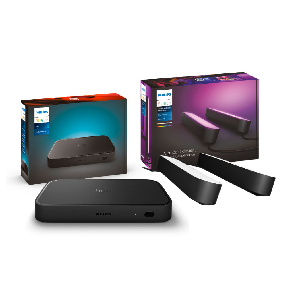 Philips Hue Play HDMI Sync Box 8K: sync hue lights to movies, games and music | Hue Bridge Required – Sync Box + Play Bar