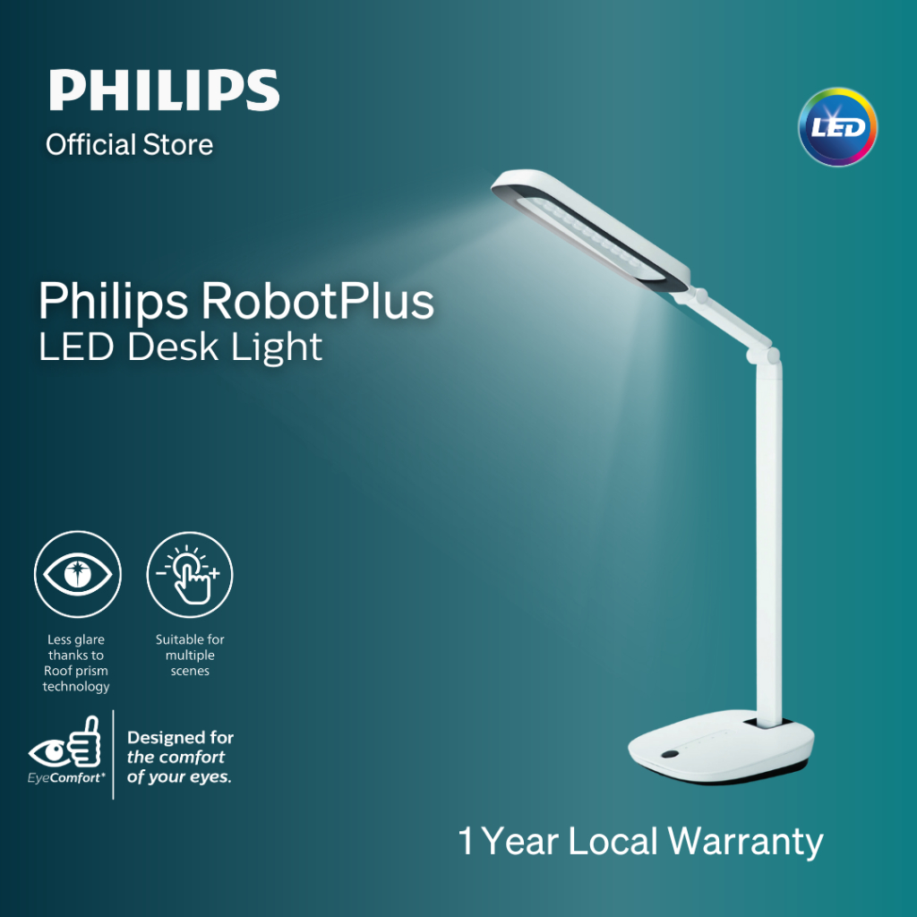 Philips RobotPlus LED Desk Light - 4-level slide touch dimming control & adjustable arm (1 Year Warranty) | Robot Plus