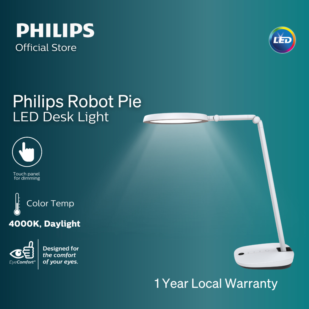 Philips Robot Pie LED desk light | Desk Lamp with adjustable and foldable arms | Eye care and touch panel for dimming