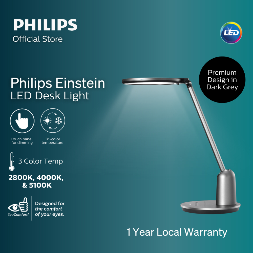 Philips Einstein LED Desk Lamp with Tunable and Dimmable Functions | Eye-Comfort Desk Light, Warm white to Cool White