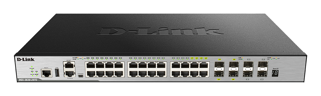 D-Link 20-Port Gigabit L3 Lite Stackable Smart Managed Switch with 10G SFP+ Uplink Ports (DGS-3630-28TC)