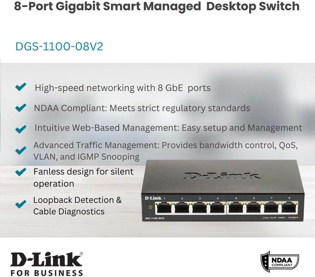 D-Link 8-Port Gigabit Smart Managed Switch (DGS-1100-08V2)
