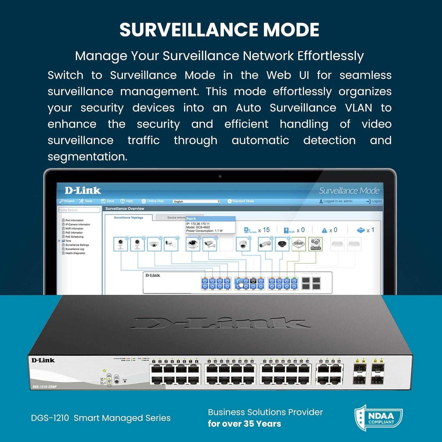 D-Link 24-Port Gigabit Smart Managed Switch with 2 Gigabit SFP Uplink Ports (DGS-1210-26)