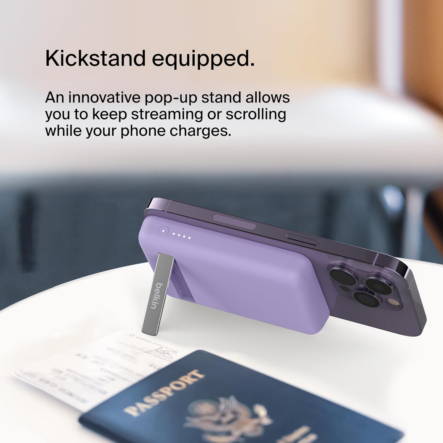 Belkin Magnetic Wireless Charging Power Bank 5000mAh Kickstand โ Purple