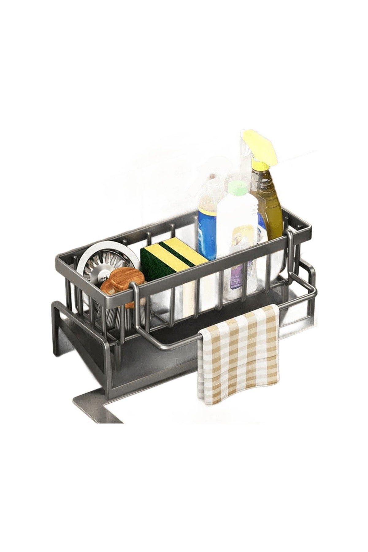 Kitchen Sink Drain Rack Organizer Abs Plastic Self-draining Sink Shelf Soap Sponge Holder Dishcloth Towel Rack Filter Basket – ABS / white