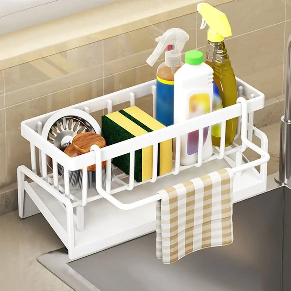 Kitchen Storage Rack Useful Self-draining Sink Shelf Sponge Holder Organizer Hanging Soap Basket Bathroom Cosmetic Shelf – white-Type1