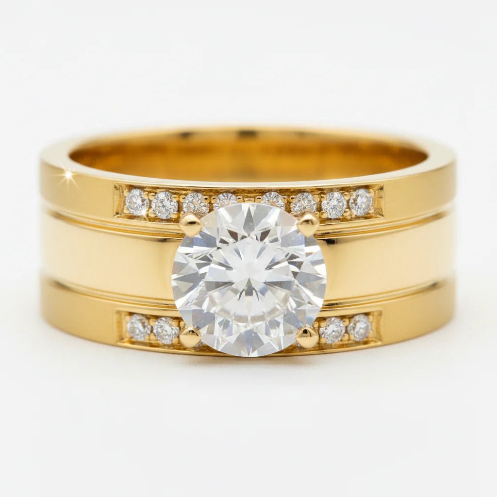 Thick Gold Wedding Ring with Diamond