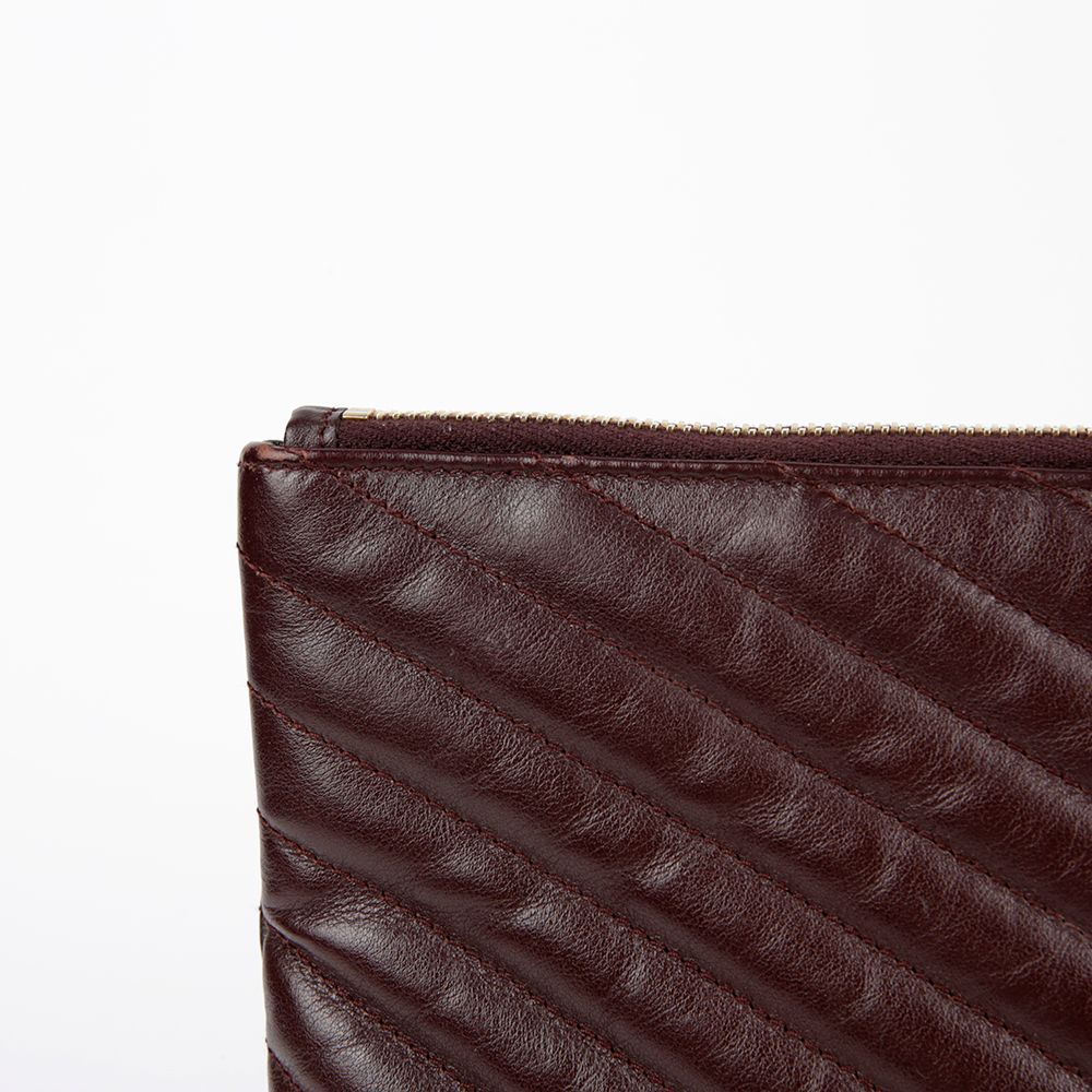 Burgundy Matelassé Leather Monogram Document Holder Clutch