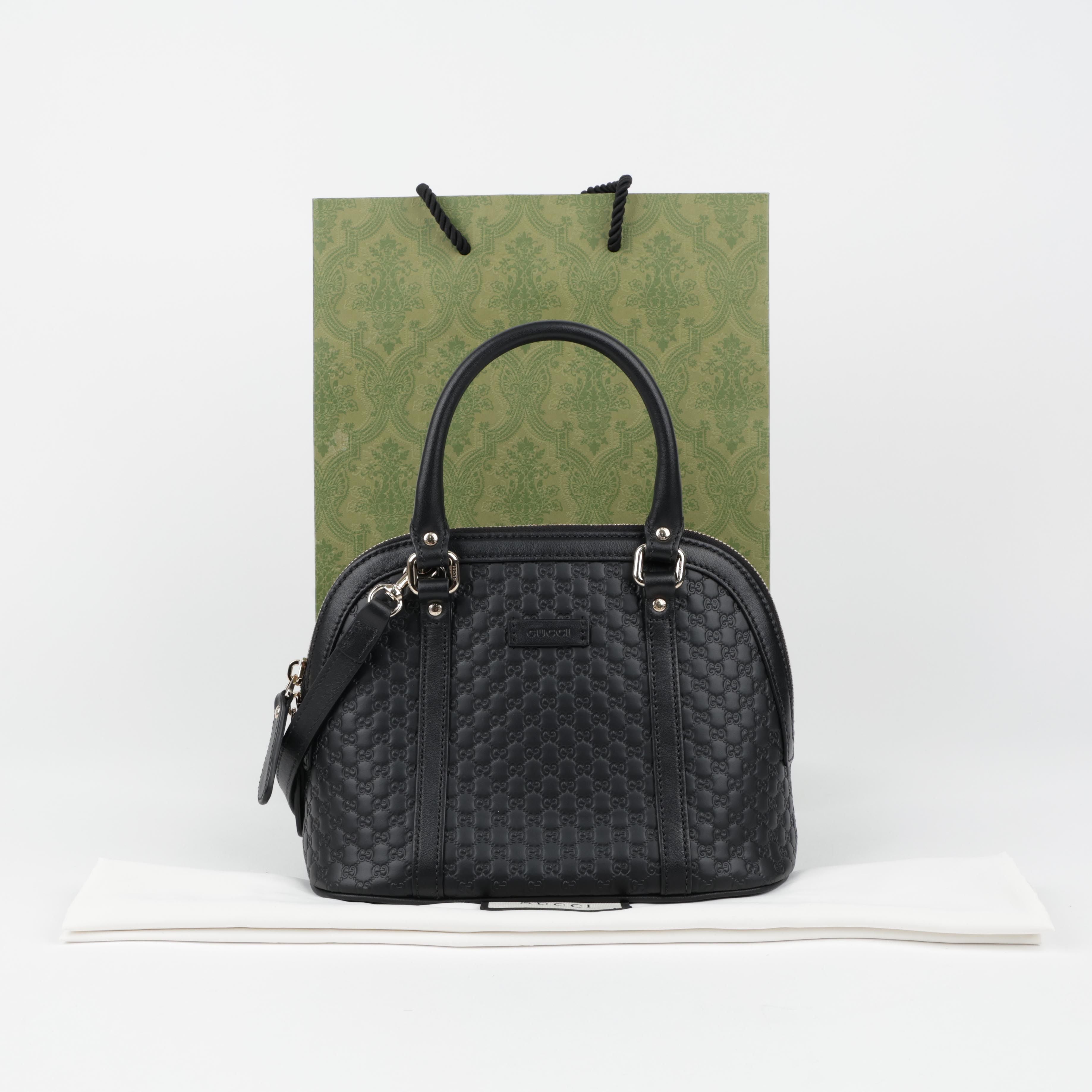 Mini Microsima Leather Dome Tote Shoulder Bag Black