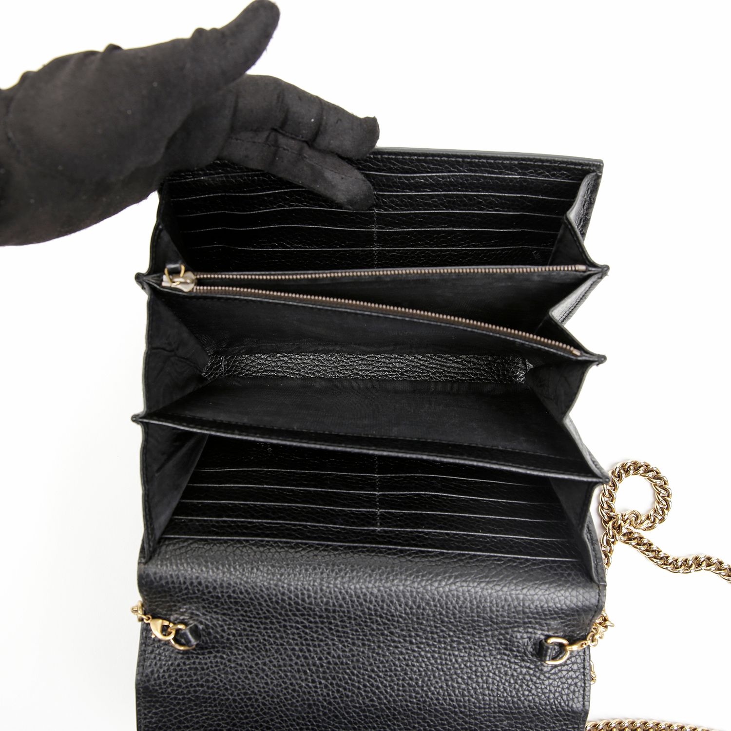 GG Marmont Chain Leather Wallet Shoulder Bag Black