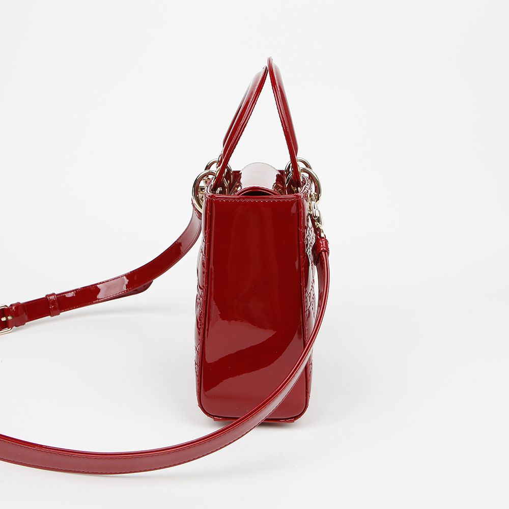 Lady Small Patent Cannage Tote Bag Red