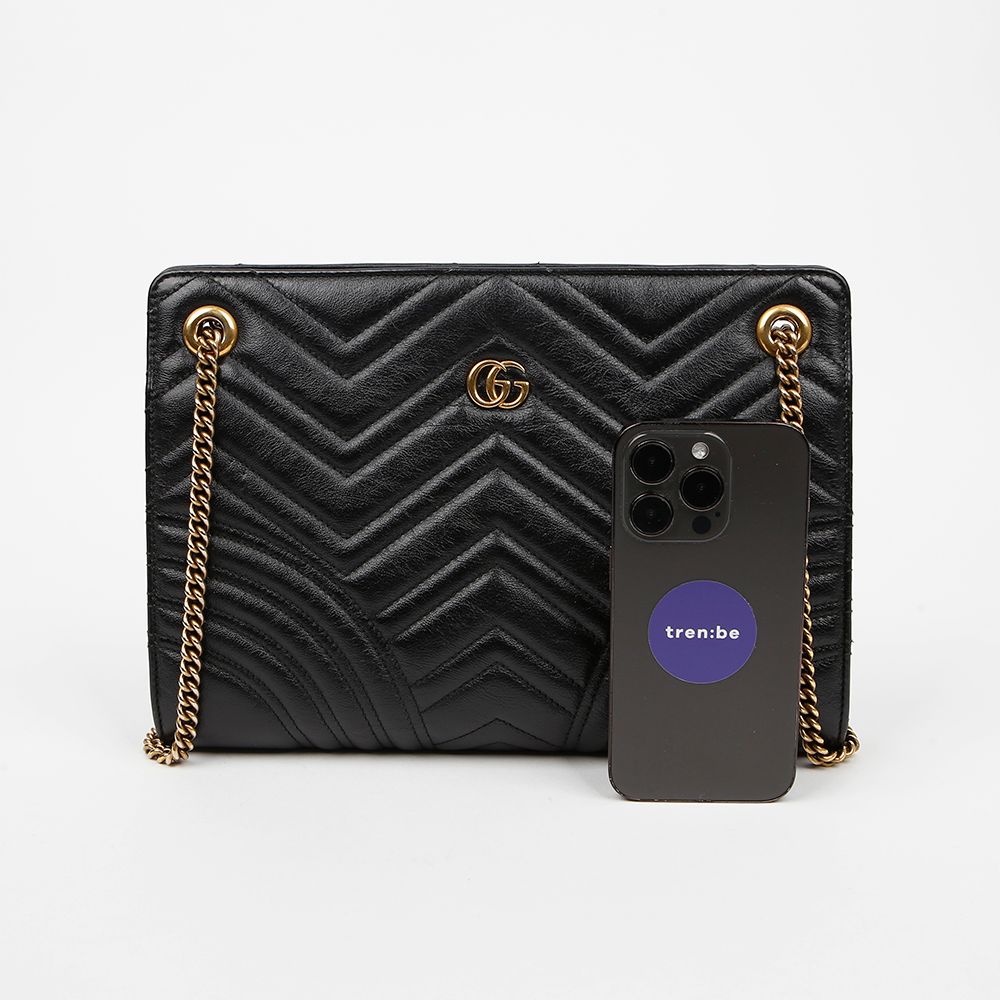 Medium Leather GG Marmont Chain Shoulder Bag Black