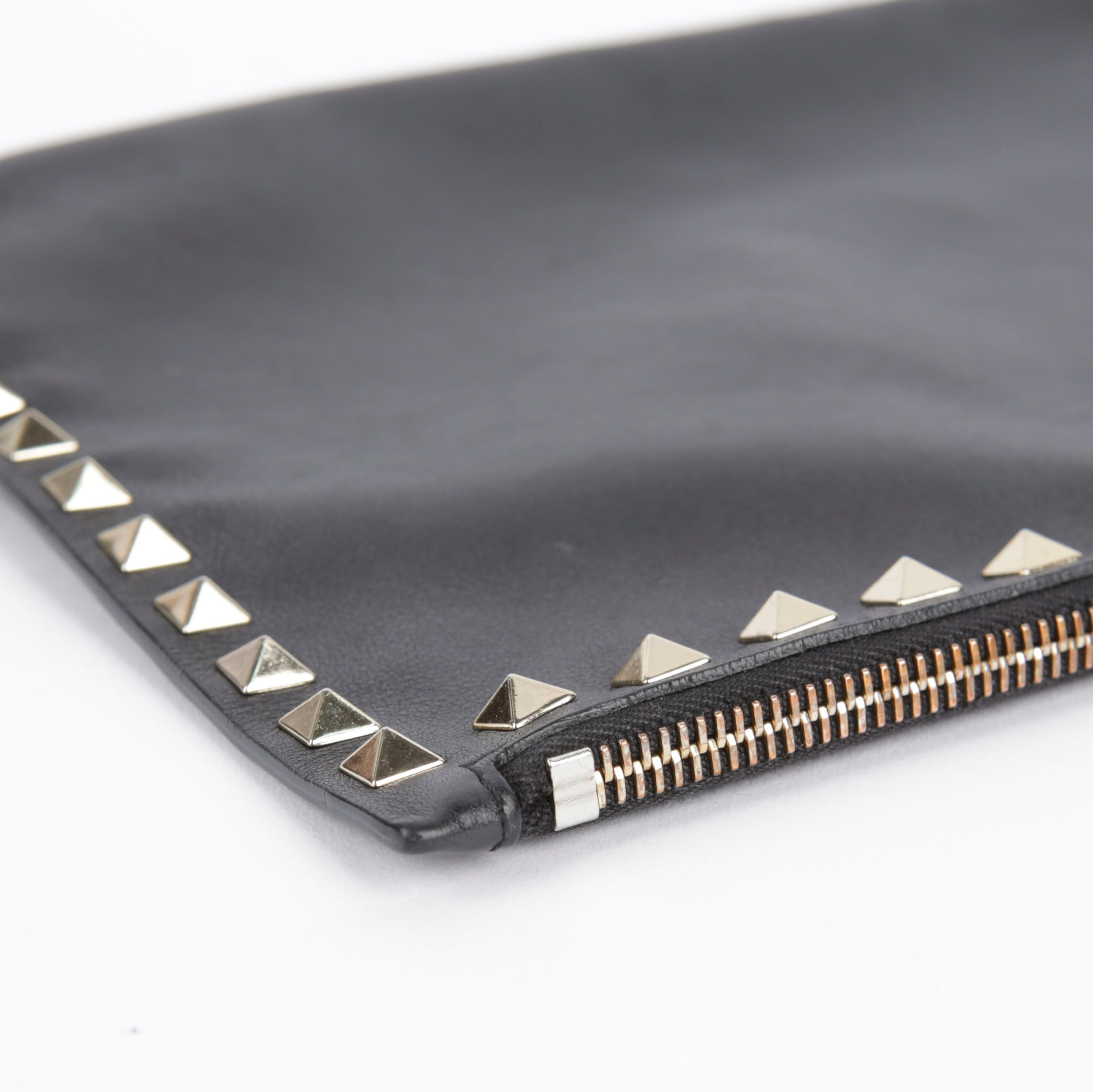 Black Leather Rockstud Clutch
