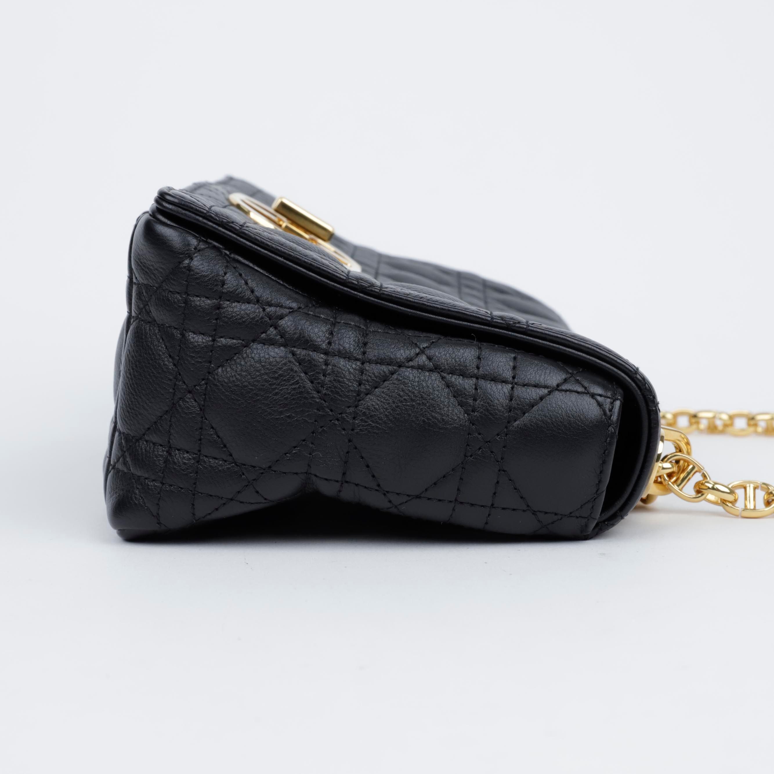 Cannage Medium Calf Leather Chain Shoulder Bag Black with Gold Hardware