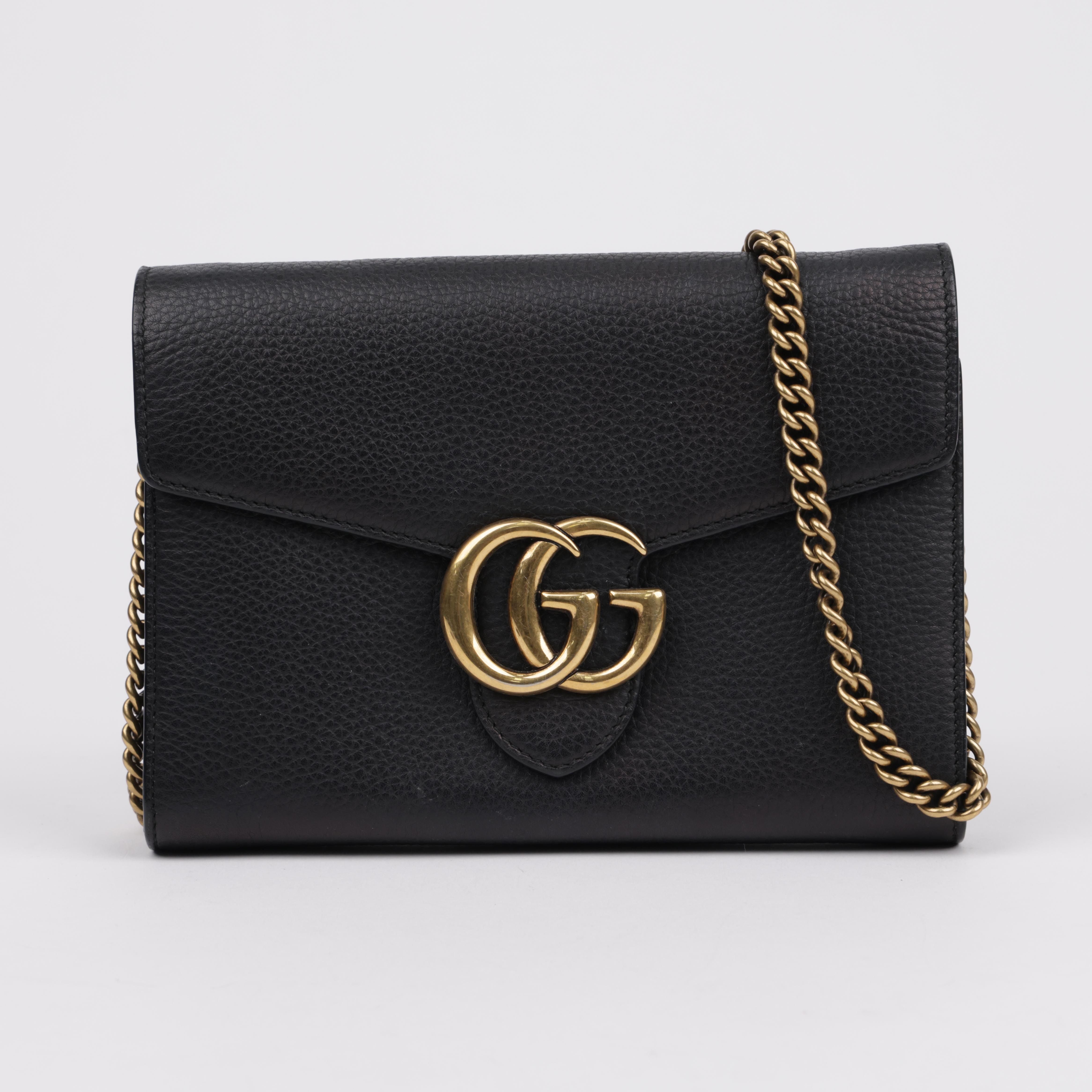 GG Marmont Chain Leather Wallet Shoulder Bag Black