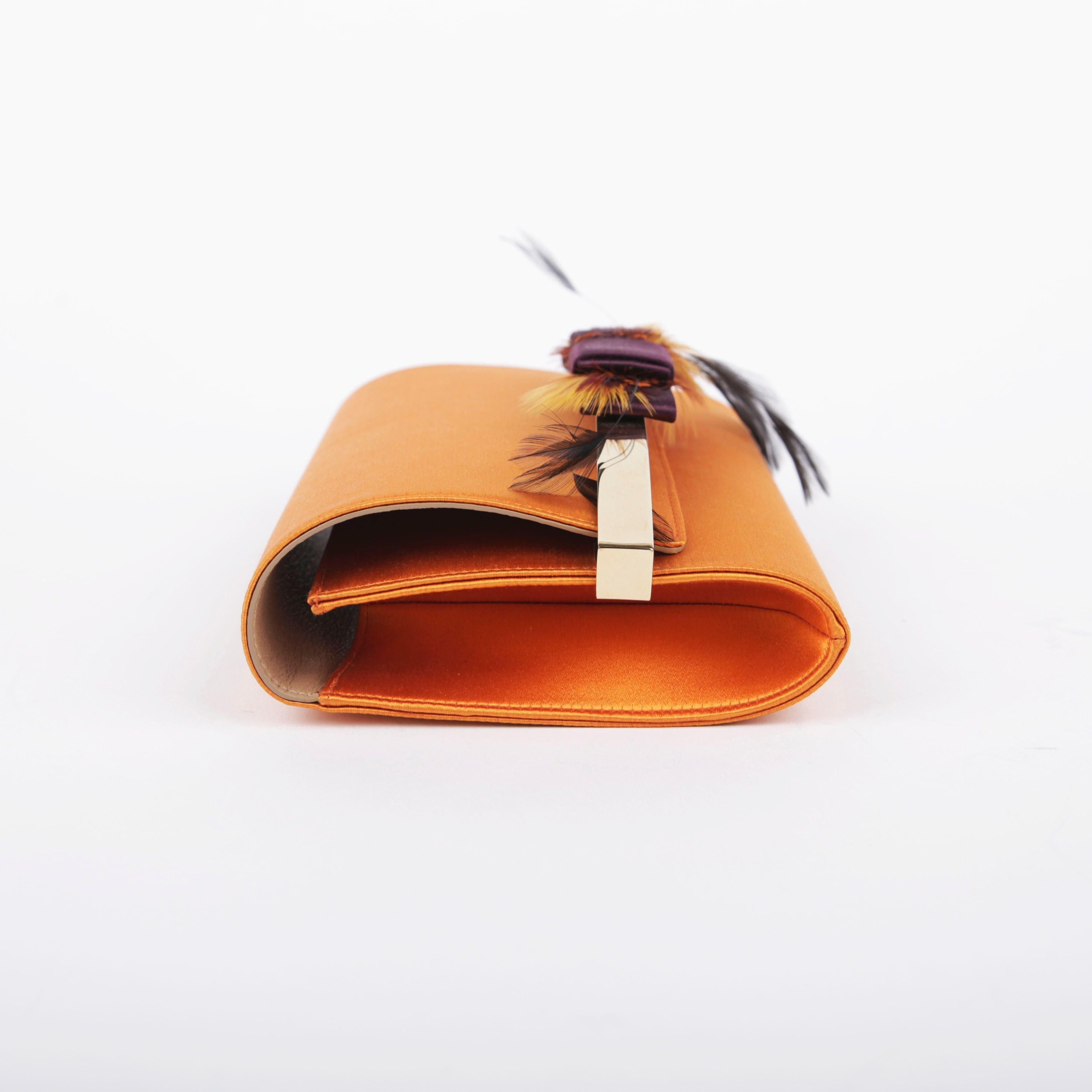 Orange Leather Ribbon Clutch