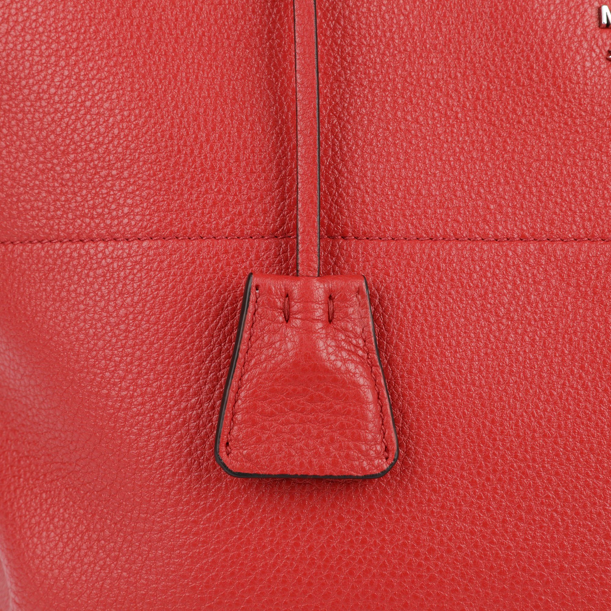 Red Vitello Phoenix Leather Tote and Shoulder Bag