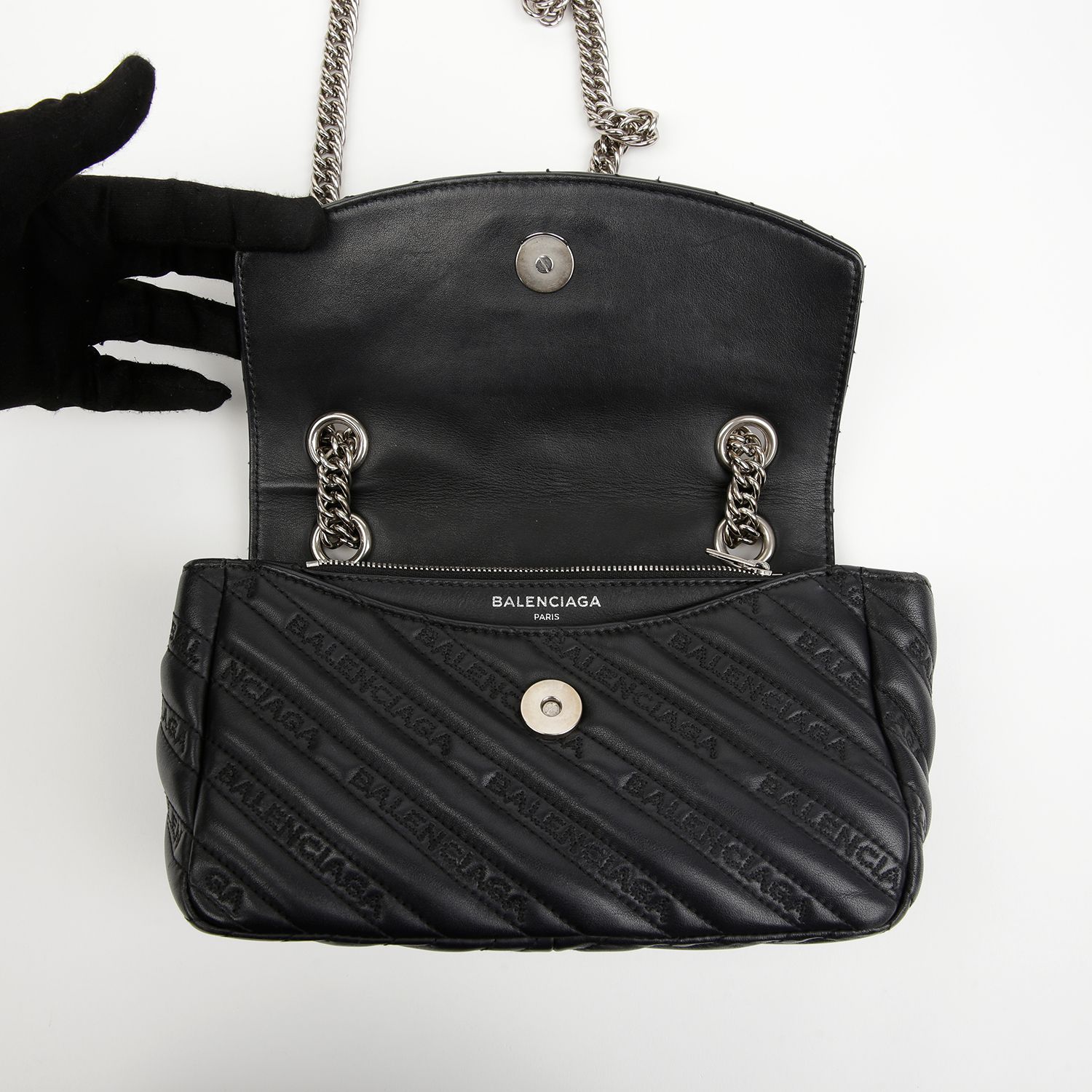 Quilted Leather BB Logo Chain Shoulder Crossbody Bag Black