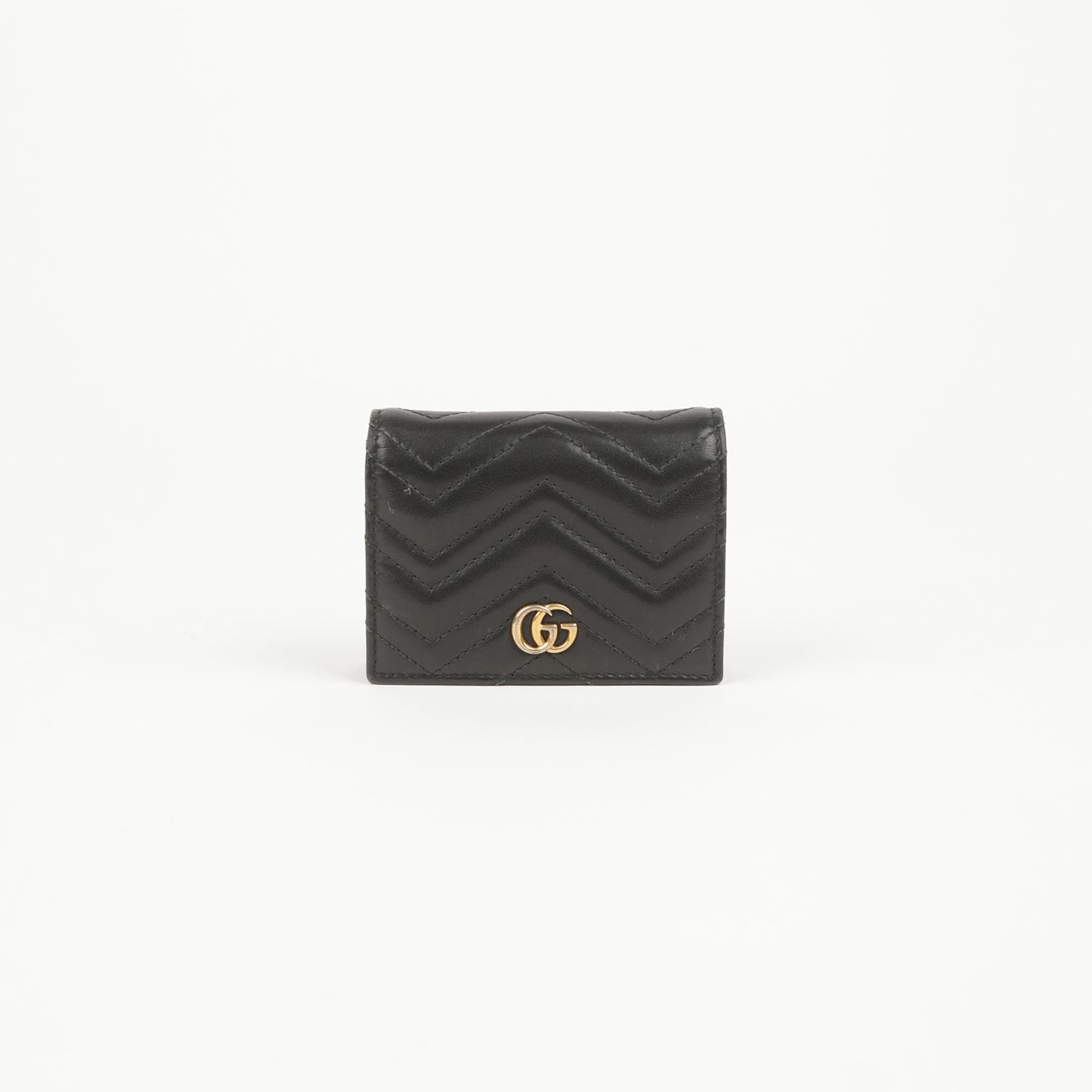 Black Matelassé Leather GG Marmont Card Case Wallet