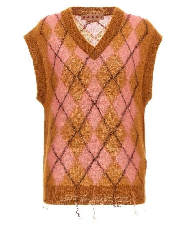 MARNI Light Mohair Argyle Vest, Men's Sleeveless Knit, Size 50