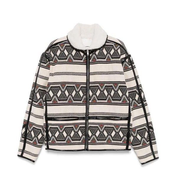 Isabel Marant NELKIS Jacquard Jacket, Ecru/Black, Men's Size L