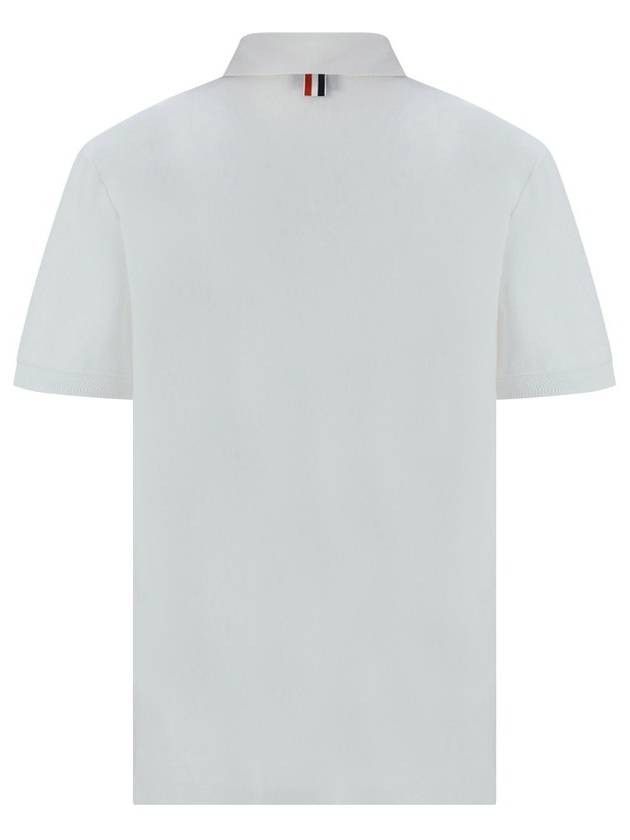 THOM BROWNE Men's Stripe Polo Shirt, White Cotton
