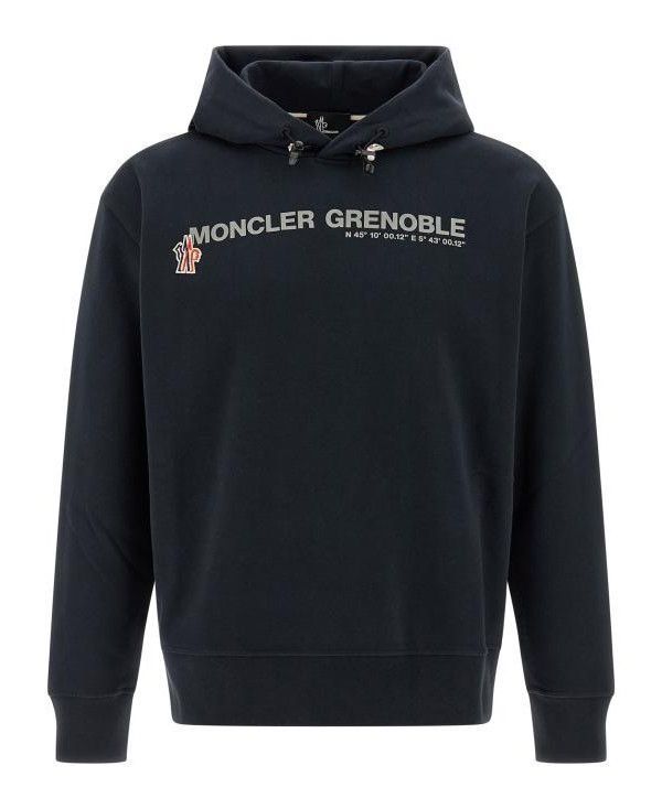 Moncler Logo Cotton Hoodie, Navy Blue, Men's Size L