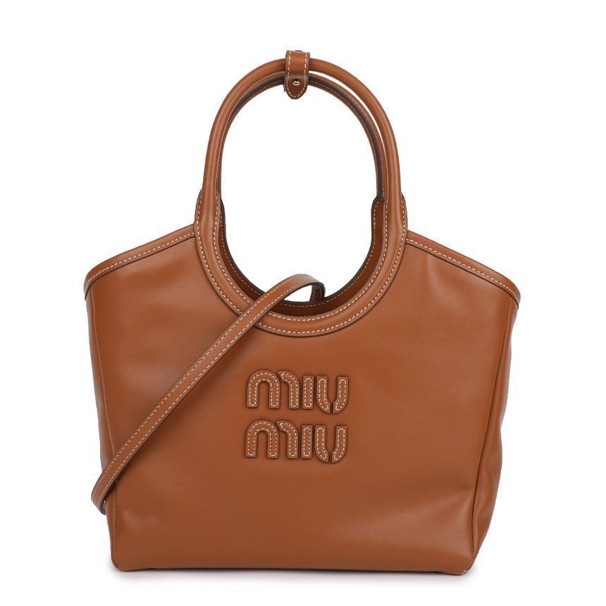 MIU MIU Ivy Leather Women's Tote Bag, Brown Calf Leather
