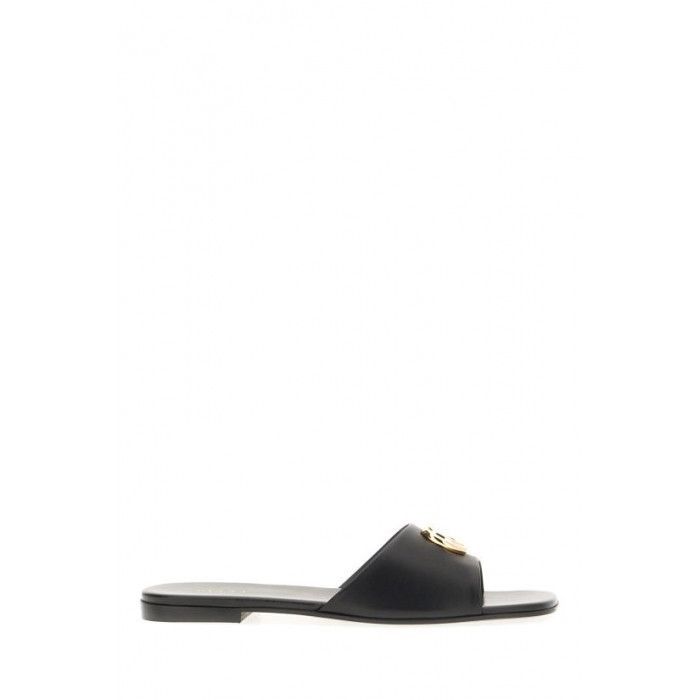 GUCCI Double G Slide Sandals, Black Nappa Leather, Size 37