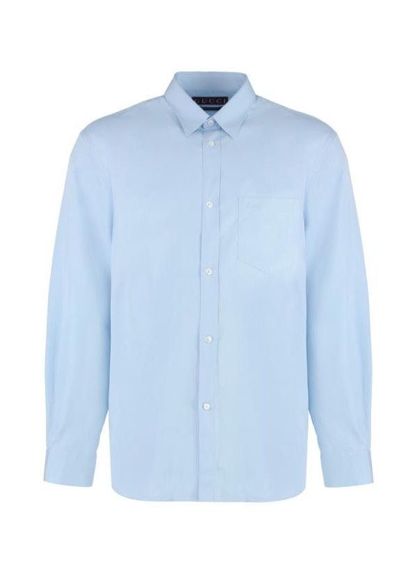 GUCCI Cotton Poplin Shirt, Men, Sky, Size 16