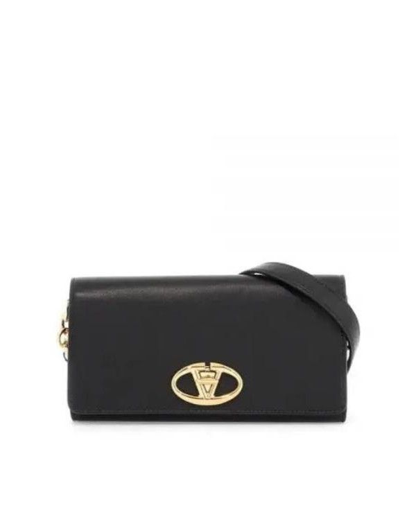 VALENTINO VLogo The Bold Edition Black Calfskin Shoulder Strap Wallet