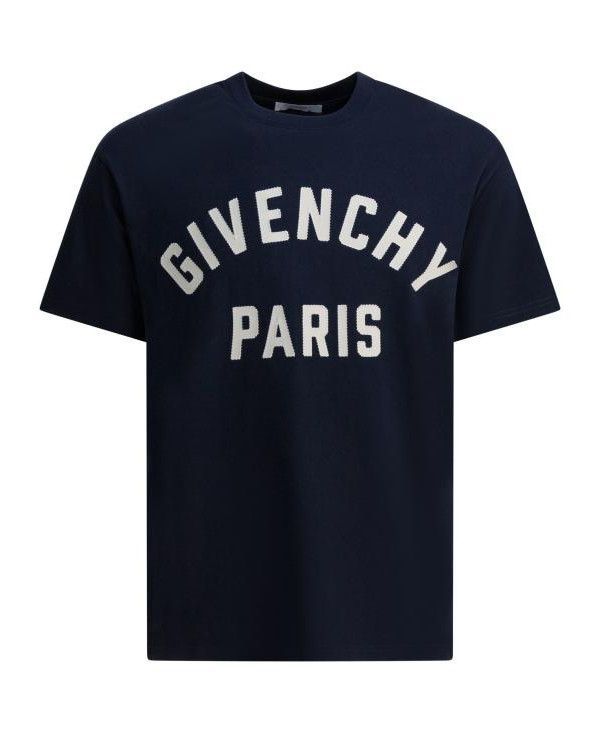 GIVENCHY Paris Patch Cotton T-Shirt, Navy/White, Size L, 25FW
