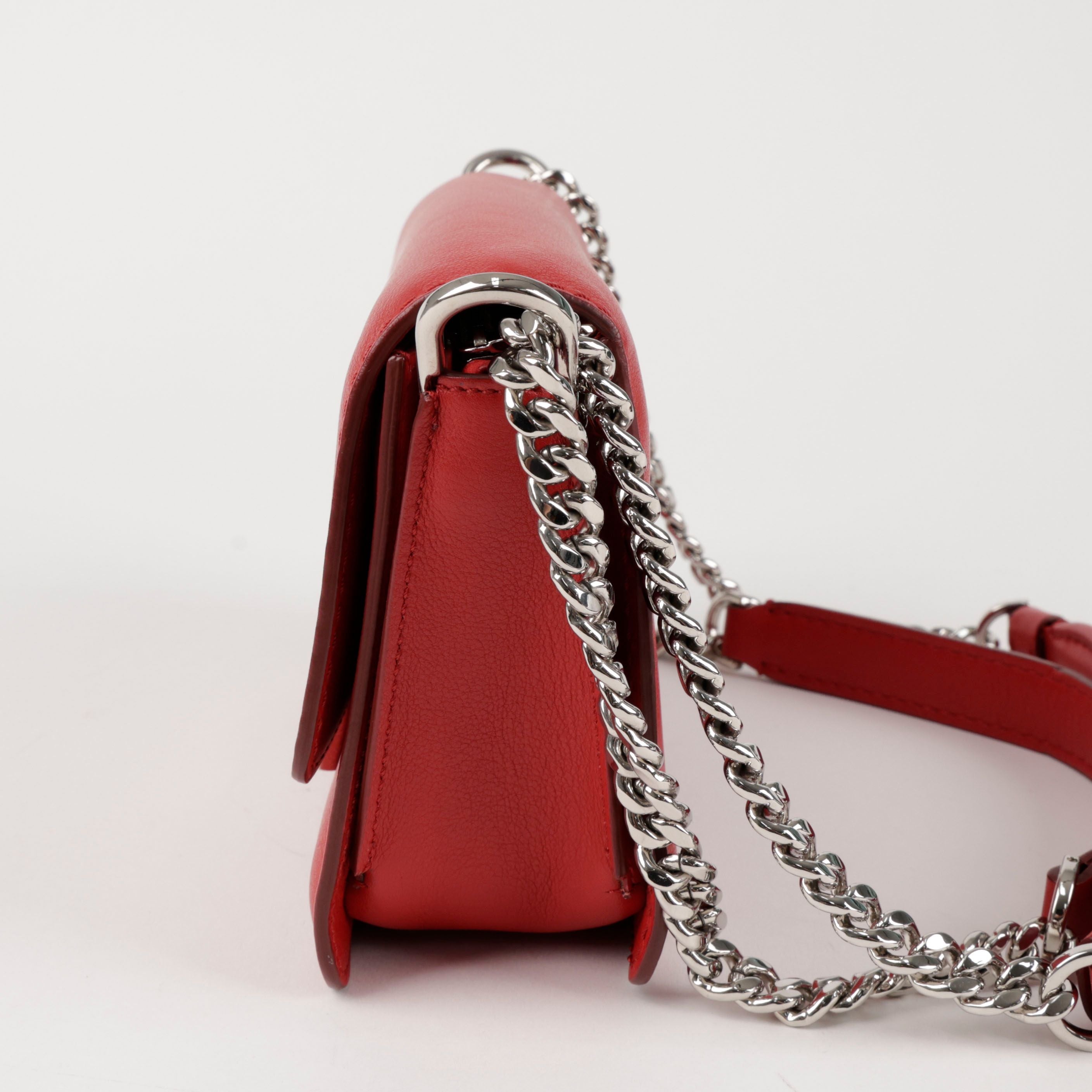 Leather Chain Crossbody Bag Red