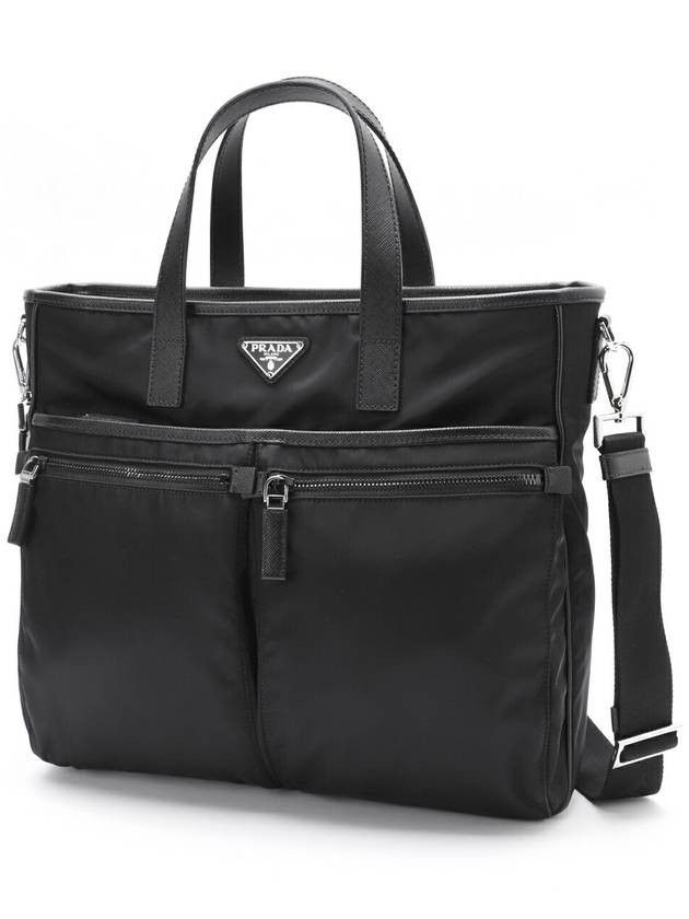 Re-Nylon and Saffiano Leather Tote Bag