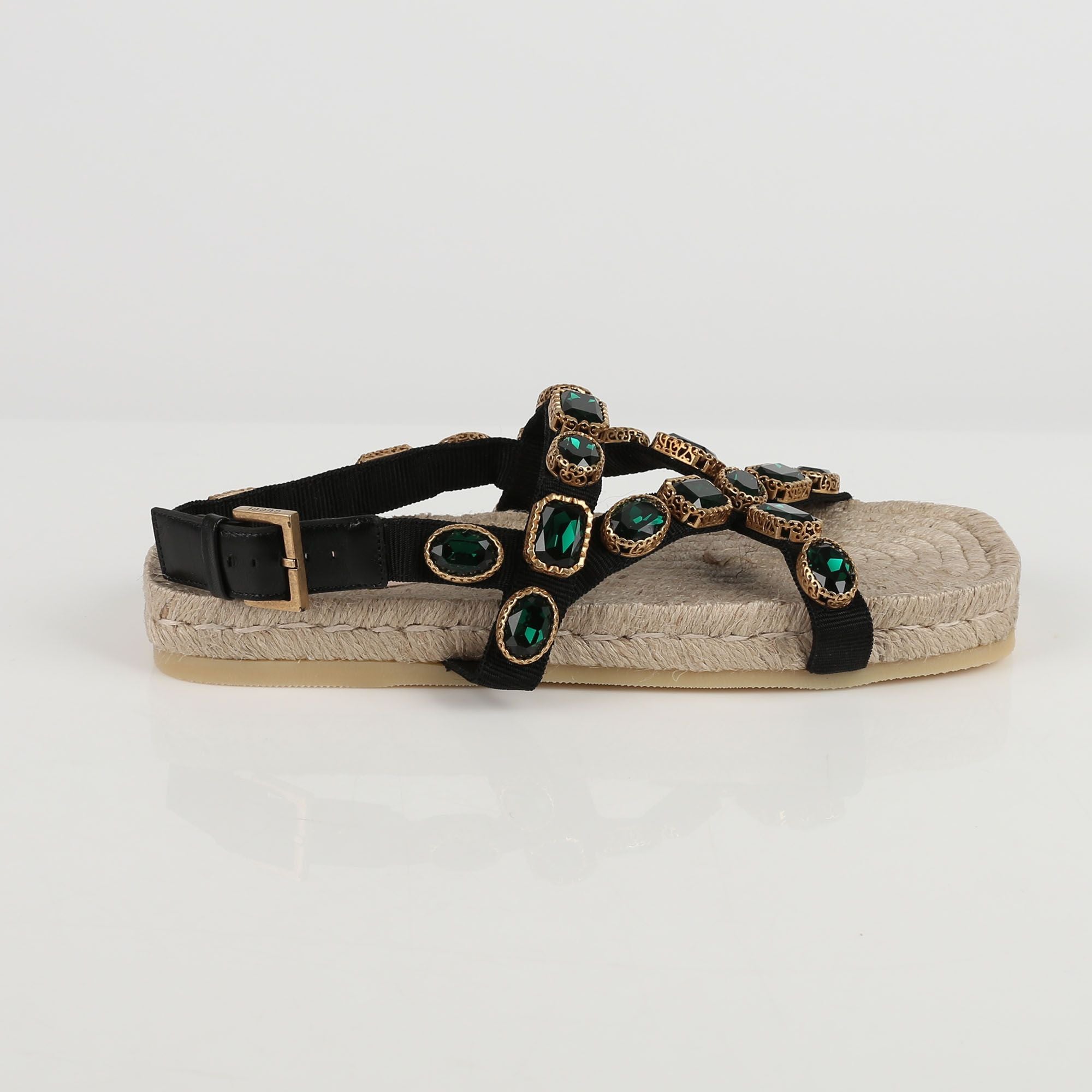 Black Grosgrain Crystal Espadrille Sandals