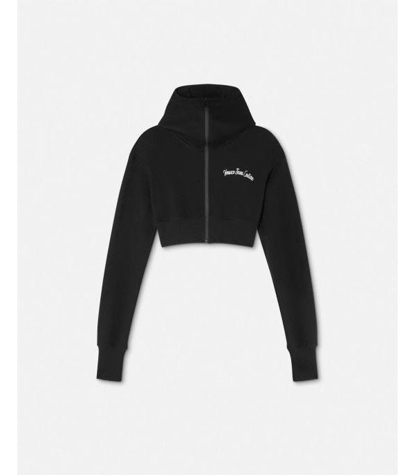 Embroidered Logo Crop Zip Hoodie