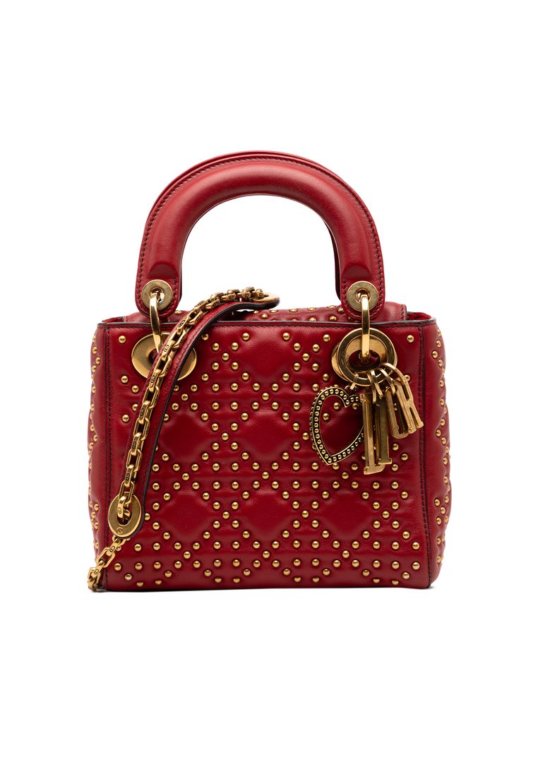 Pre-Loved Dior Mini Lambskin Cannage Studded Supple Lady Dior