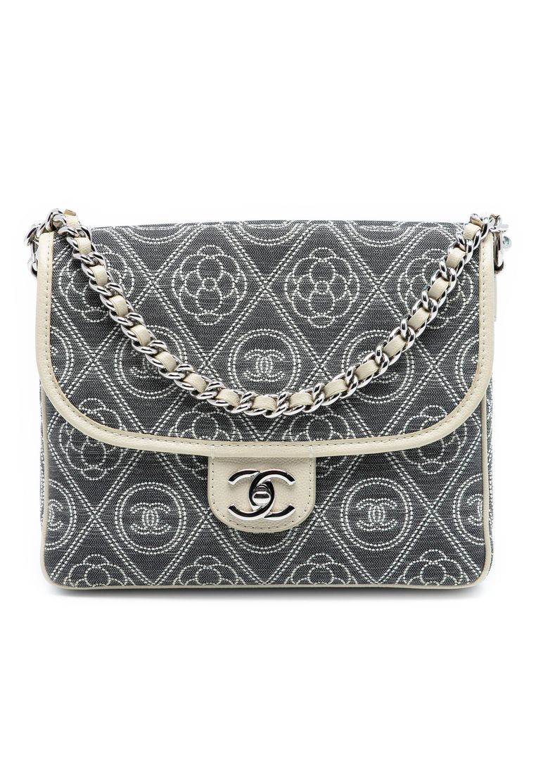 Pre-Loved Chanel Camellia Printed Canvas Double Side Flap