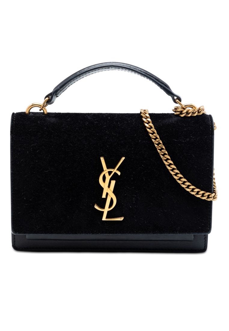 Pre-Loved Saint Laurent Medium Suede And Calfskin Monogram Sunset Top Handle Bag