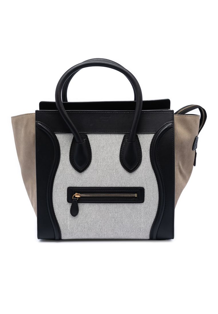 Pre-Loved Celine Mini Canvas And Suede Tricolor Luggage Tote