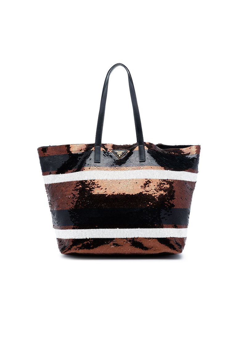 Pre-Loved Prada Sequined Satin Stripes Tote
