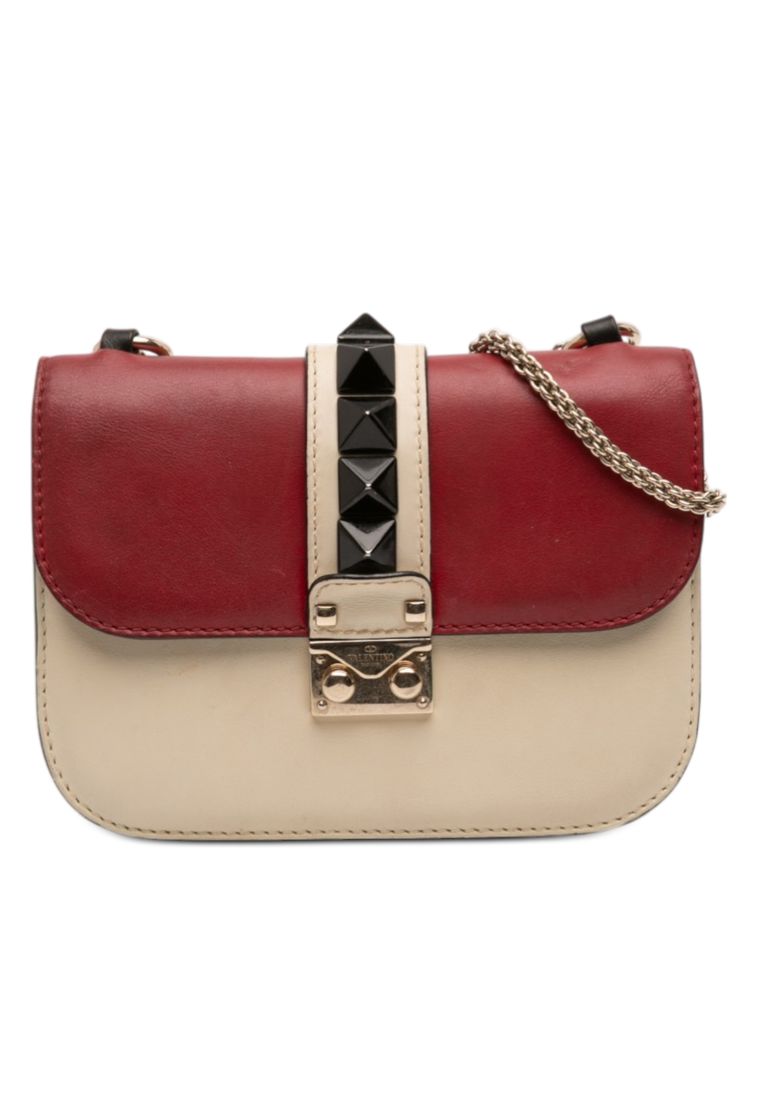 Pre-Loved Valentino Small Tricolor Calfskin Rockstud Glam Lock Crossbody