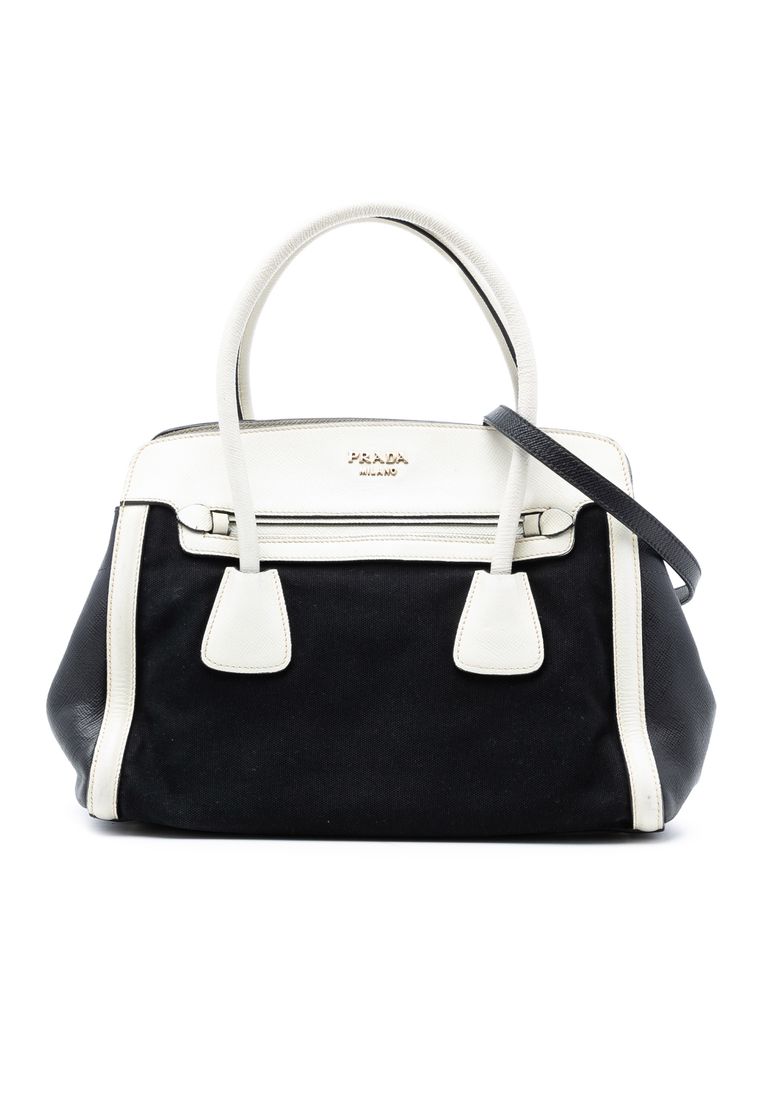 Pre-Loved Prada Bicolor Saffiano Cuir Trimmed Canvas Satchel